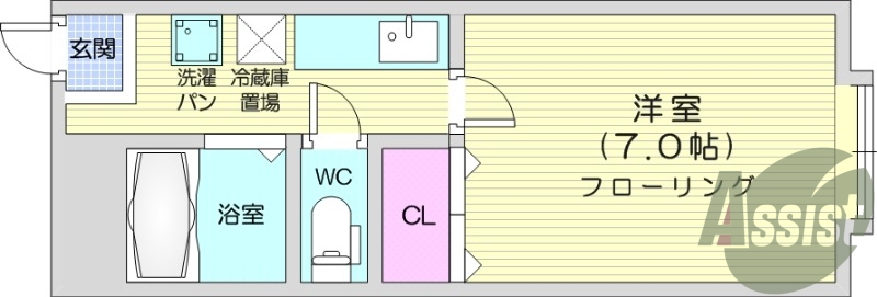 １K、エアコン、南向き、角部屋、バストイレ別、