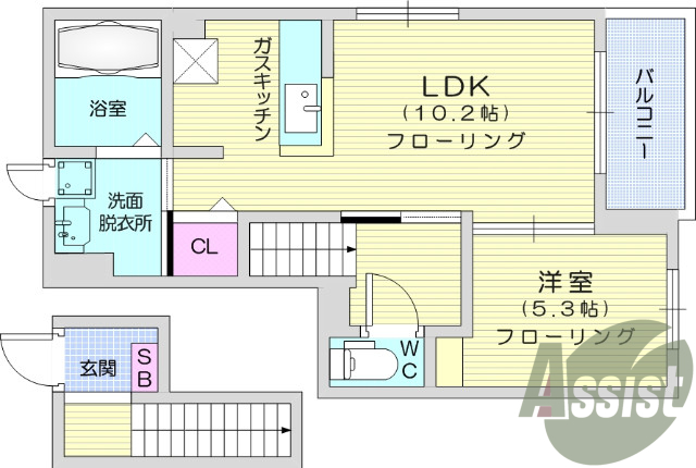 1ＬＤＫ、バルコニー、オープンクローゼット、バストイレ別