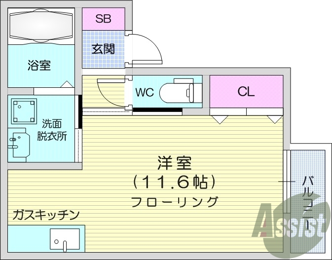 ワンルーム、防犯カメラ、バルコニー、オートロック。