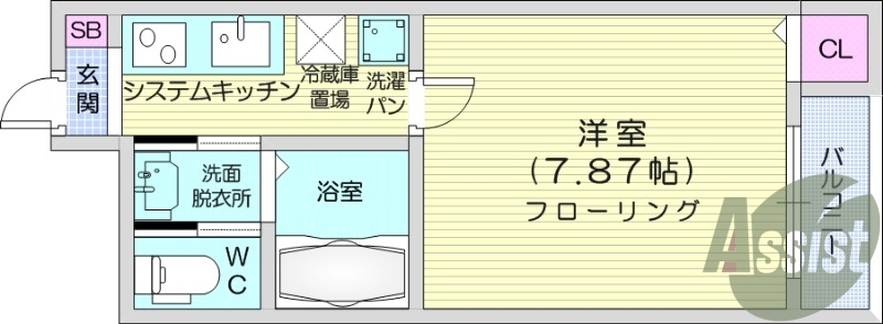 1K、フローリング浴室乾燥機、モニター付きインターホン