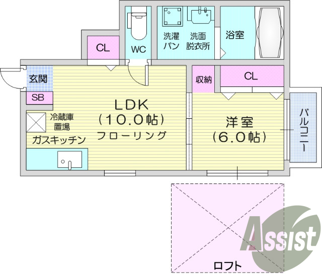 1LDK、モニター付きインターホン、エアコン、