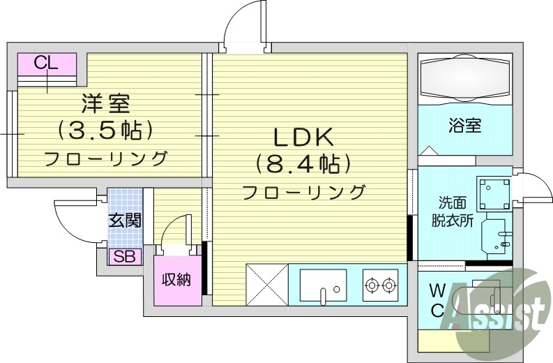 １LDK、インターネット無料、浴室乾燥、温水洗浄便座、角部屋