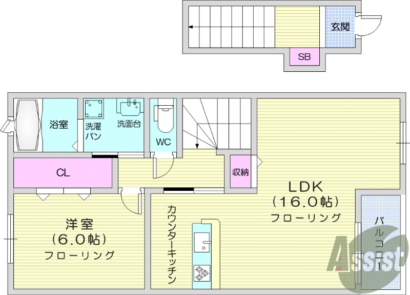 １LDK、エアコン、バストイレ別、追い焚き