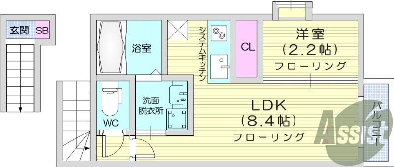1LDK、エアコン、ネット無料、追い焚き、浴室乾燥機