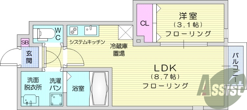 1LDK、浴室乾燥機、防犯カメラ、インターネット無料