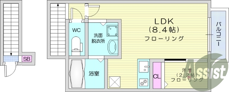 1LDK、角部屋、IH2口コンロ、宅配ボックス