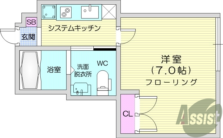 1*、フローリング、浴室乾燥機、西向き、IHシステムキッチン