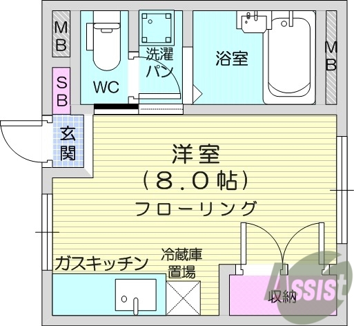 1Ｒ、温水洗浄便座付き、バス・トイレ別、南向き