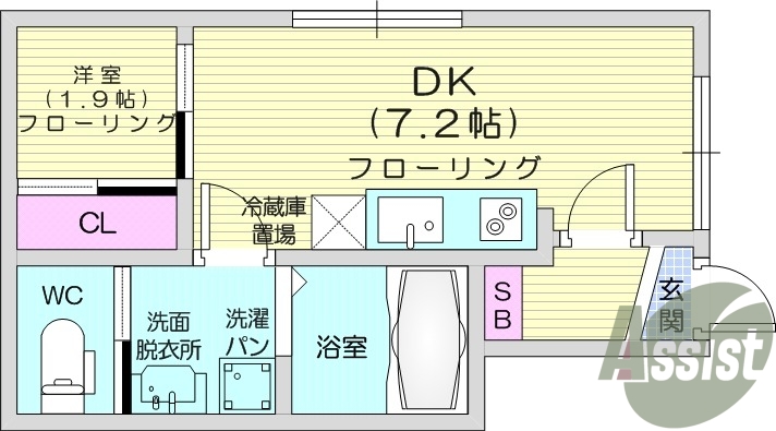 1DK、浴室乾燥機、室内物干し、ネット使用料無料