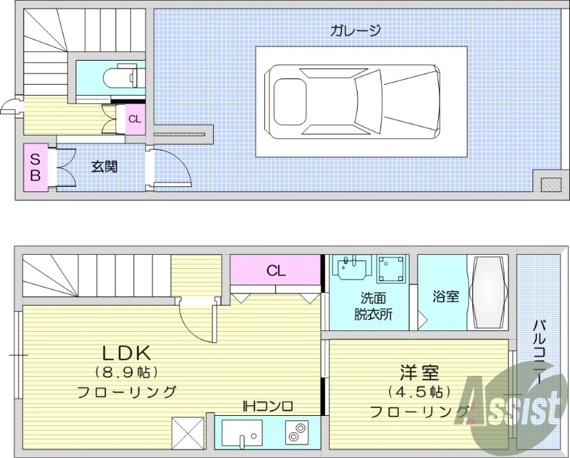 1LDK 角部屋 追い焚き機能 浴室乾燥機 ガレージ