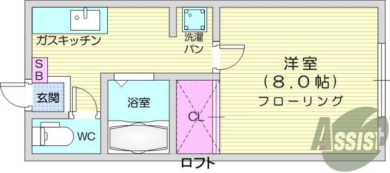 1K、陽当たり良好、トイレ・浴室別、室内洗濯機置き場有り。