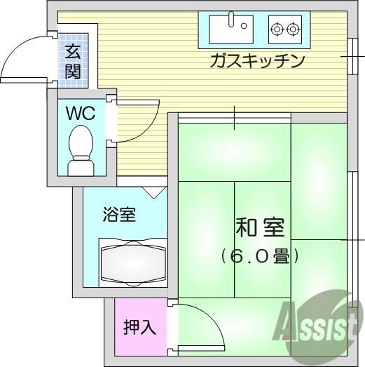 1K、非喫煙者限定、バストイレ別、シャワー、ウォッシュレット