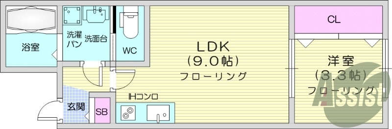 1LDK、エアコン、ダブルロックドア、システムキッチン