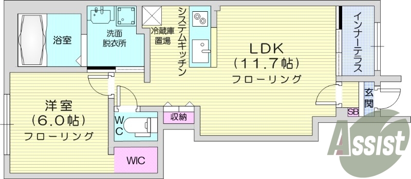 1LDK、インナーテラス、浴室乾燥、追い焚き機能