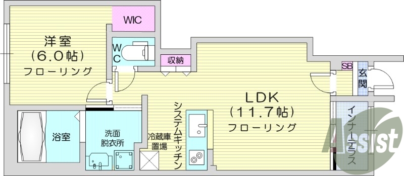 1LDK、インナーテラス、浴室乾燥、追い焚き機能
