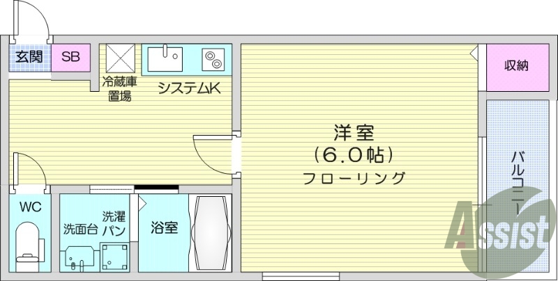 1K、オートロック、ネット使用料不要、独立洗面台、南向き