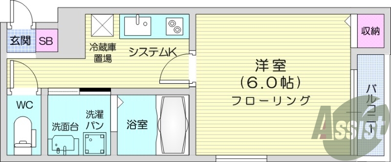 1K、オートロック、ネット使用料不要、独立洗面台、南向き