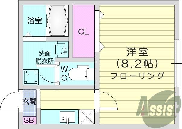 1K、エアコン、室内洗濯機置き場、トイレ浴室別、収納