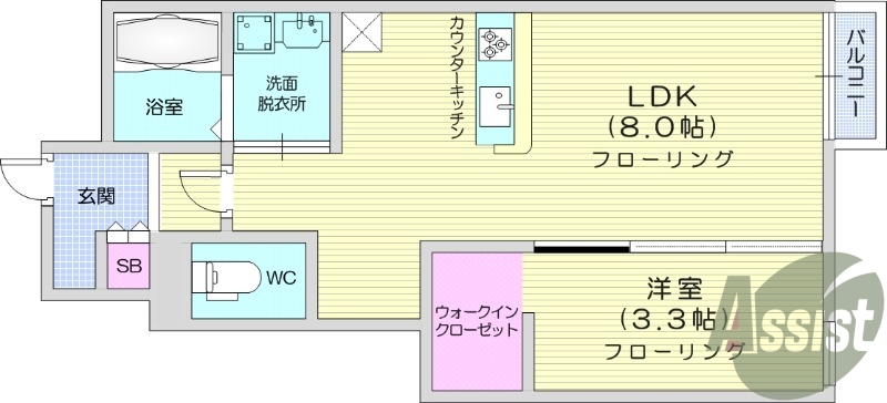 1LDK、インターネット無料、IH2口コンロ