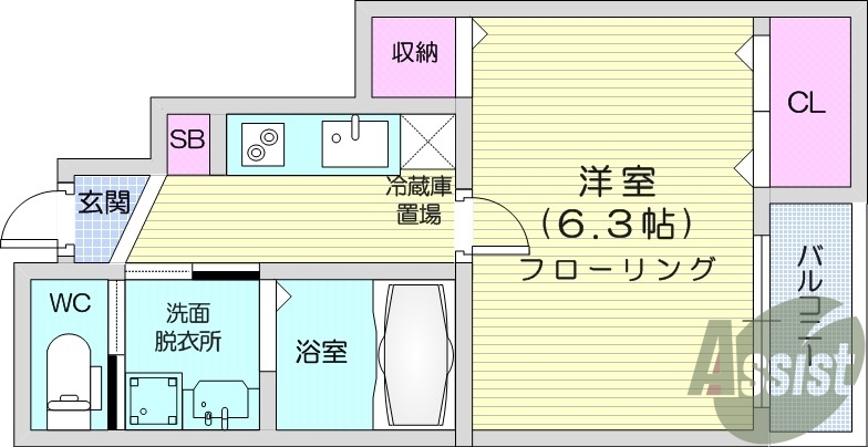 1K、追い焚き機能、浴室乾燥機、室内物干し