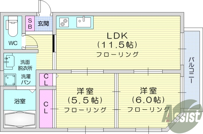 ２LDK、追い焚き、バストイレ別、エアコン、独立洗面台