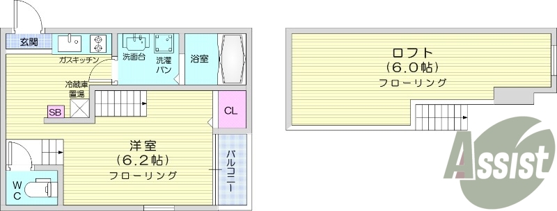 1K、ロフト付き、浴室乾燥、暖房便座、ネット無料、エアコン