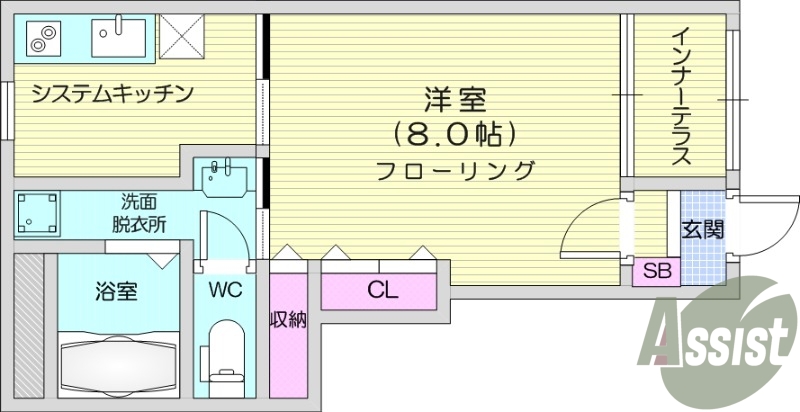 1K、インターネット無料、TVインターホン付き