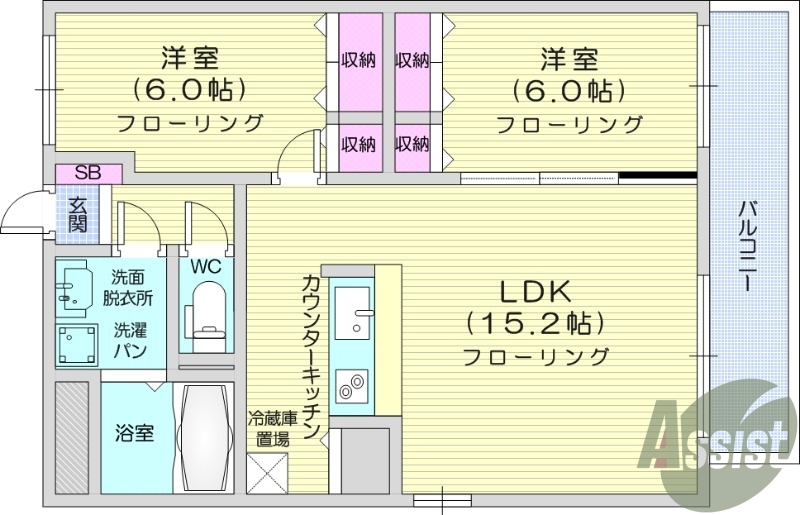 2LDK、オール電化、システムキッチン、追い焚き、浴室乾燥