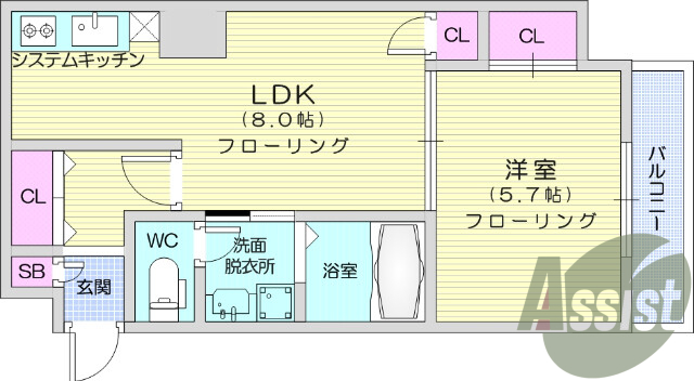 1LDK、オートロック、エレベーター、エアコン