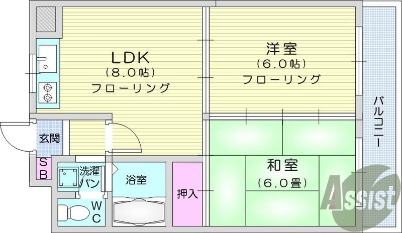 2ＬＤＫ、都市ガス、Ｂ・Ｔ別、エアコン、給湯