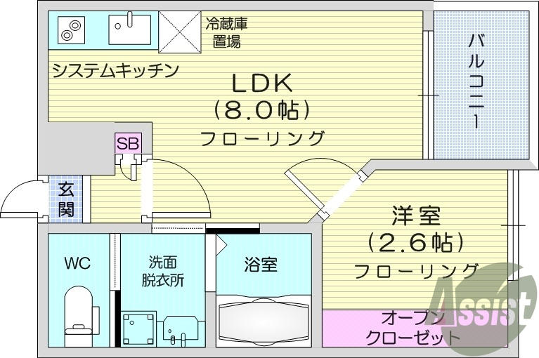 1LDK、追い焚き機能、2口IHクッキングヒーター、エアコン