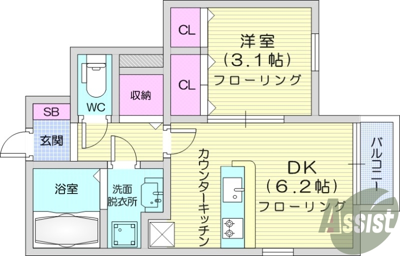 1DK、独立洗面、インターネット使用料無料、IH、浴室乾燥