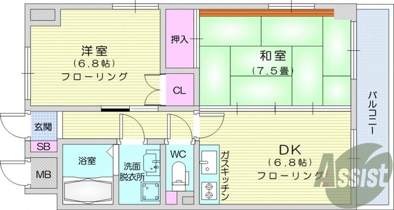 2DK、エレベーター、オートロック、エアコン、