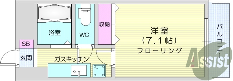 写真は別室です。1K、フローリング、エアコン、バルコニー。