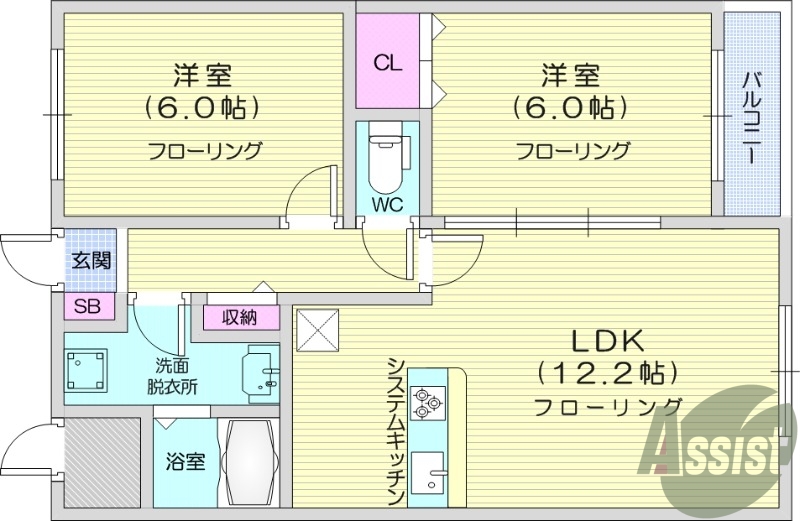 2LDK、追い焚き、温水洗浄便座、エアコン付き