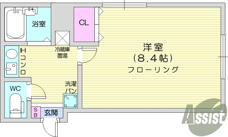 1K、エアコン、IH、バストイレ別、都市ガス、