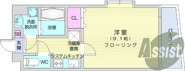1K、独立洗面台、追炊き機能付き、乾燥機付きの物件。