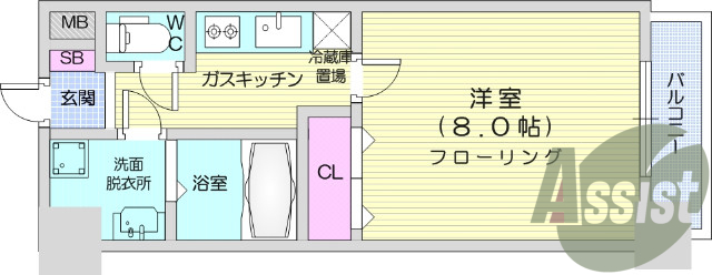 1K、バストイレ別、独立洗面台、モニター付きインターホン