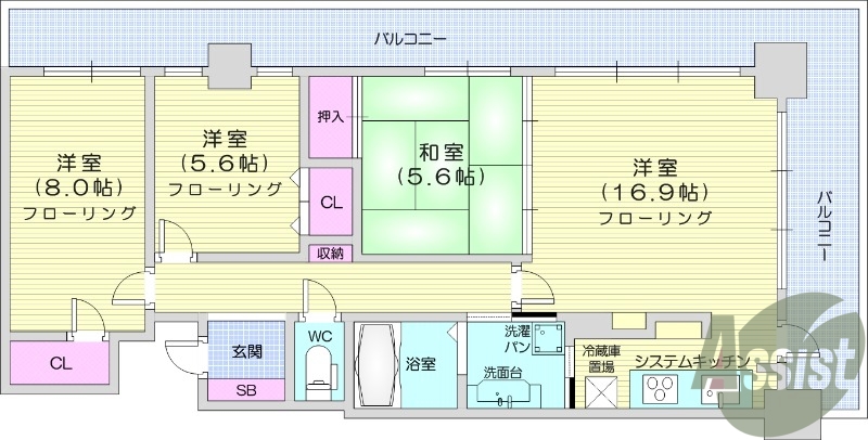 3LDK、角部屋、追い焚き、浴室乾燥機、冷暖房エアコン、収納