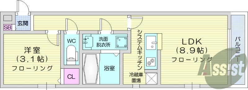 1LDK、浴室乾燥機、モニター付きインターホン、IHコンロ