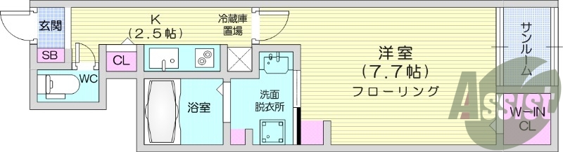 1K、システムキッチン、都市ガス、ネット利用料無料。