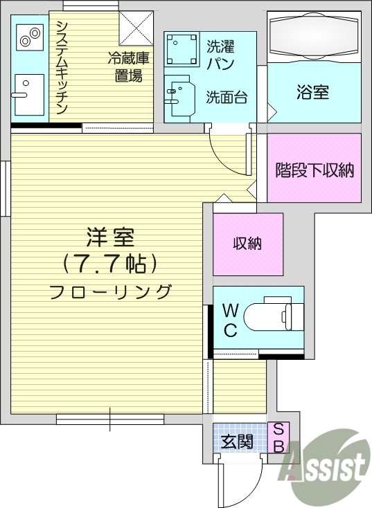 1K、宅配ボックス、独立洗面台、TV付インターホン、エアコン