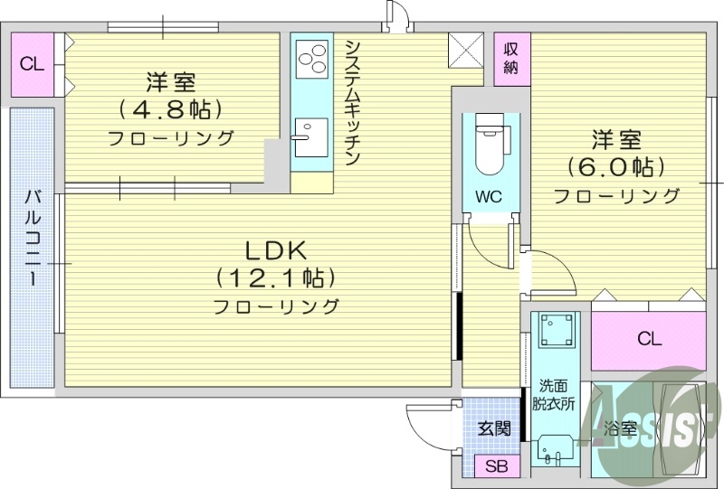 2LDK、オートロック、浴室乾燥機、エアコン