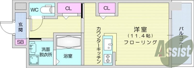1R、エアコン、バストイレ別、洗面所独立、バルコニー