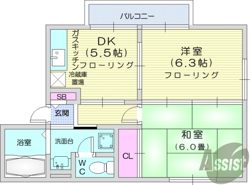 2DK、独立洗面台、モニター付きインターホン
