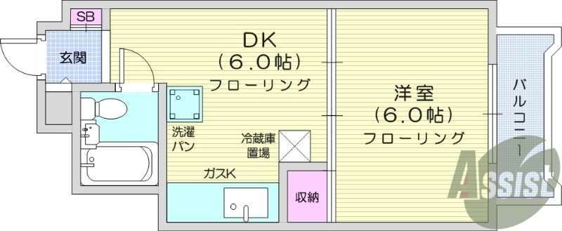 1DK、オートロック。都市ガス、エアコン