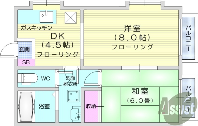 2DK、浴室乾燥機、空気清浄機、エアコン。