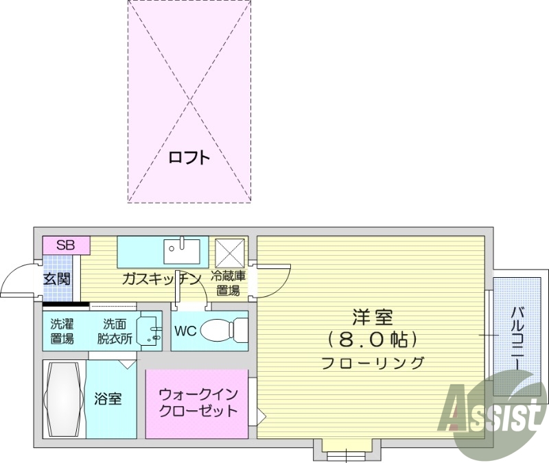 1K、浴室乾燥機、フローリング、エアコン。