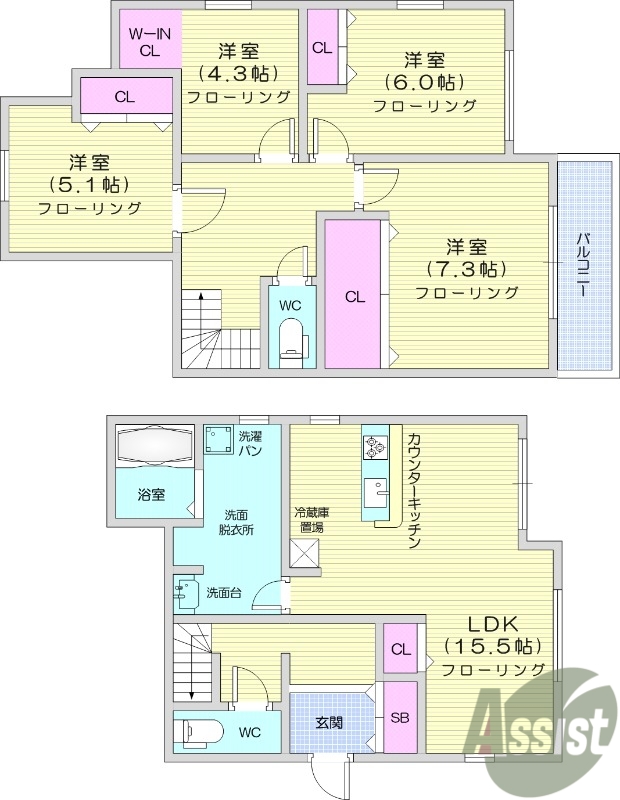 4LDK、エアコン3基、都市ガス、一戸建て