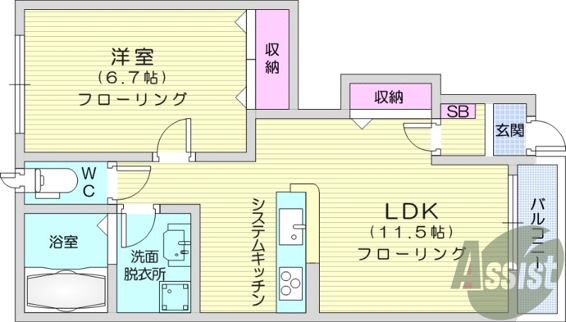 1LDK、２０１４年築、カウンターキッチン、オール電化